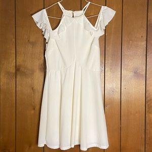 Bailey Blue White Cold Shoulder High Neck Ruffle Sleeve Dress Size Large